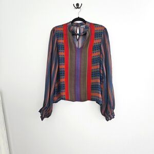 Conditions Apply Anthro Twist Collar V-Neck Boho Mixed Print Tribal Print Blouse